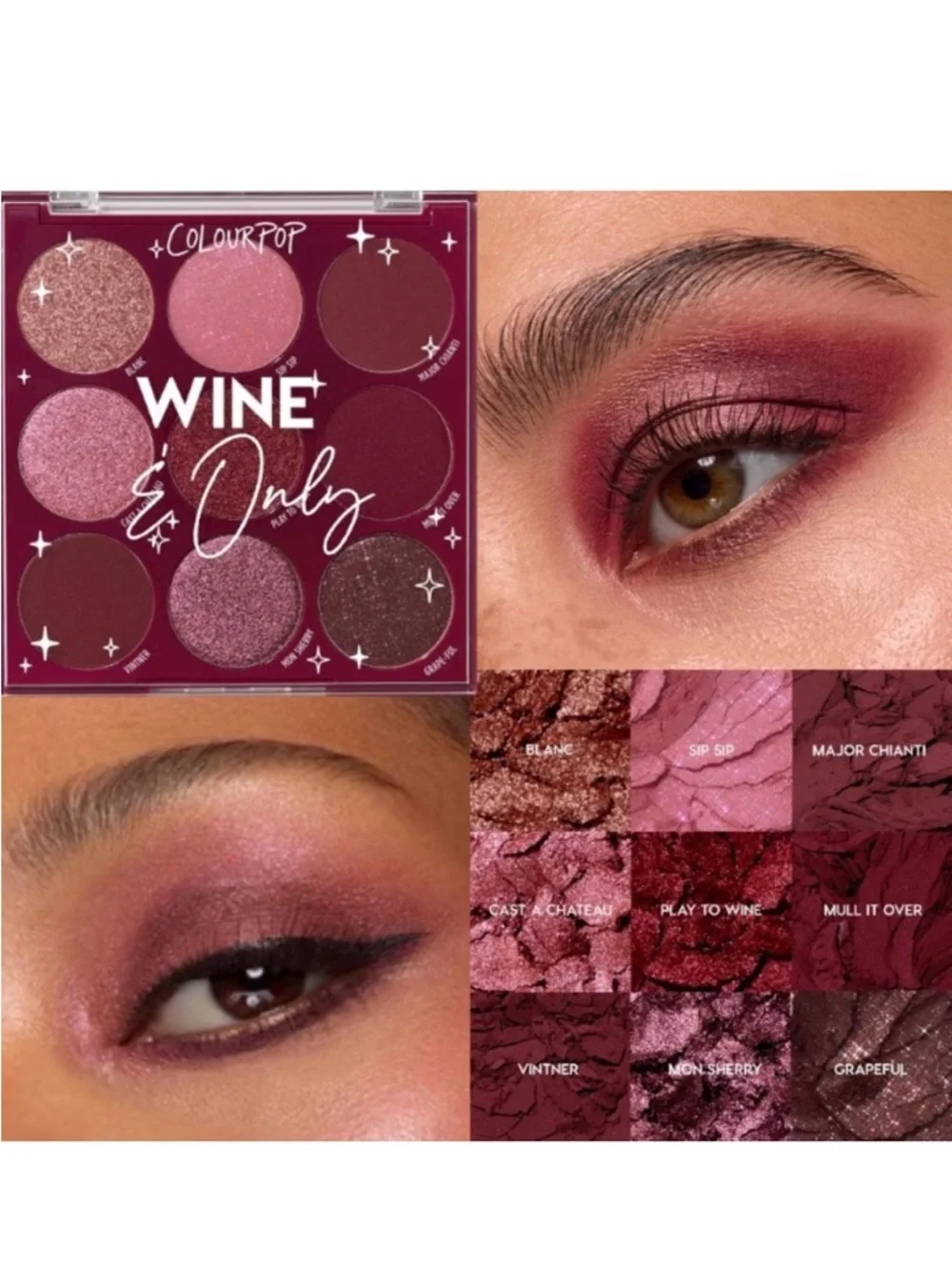 ColourPop Wine & Only Eyeshadow Palette 9 Deep Wine & Burgundy Eye Colors NIB